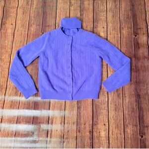 Grace Cashmere Sweater Womens S Lilac Blue Turtleneck Cardigan 100% Cashmere